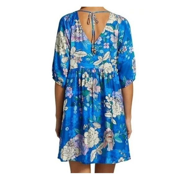 Johnny Was Blue Dove Dress Cover Up Floral Multi Silk M NWT Resortwear Boho Chic - Picture 3 of 6